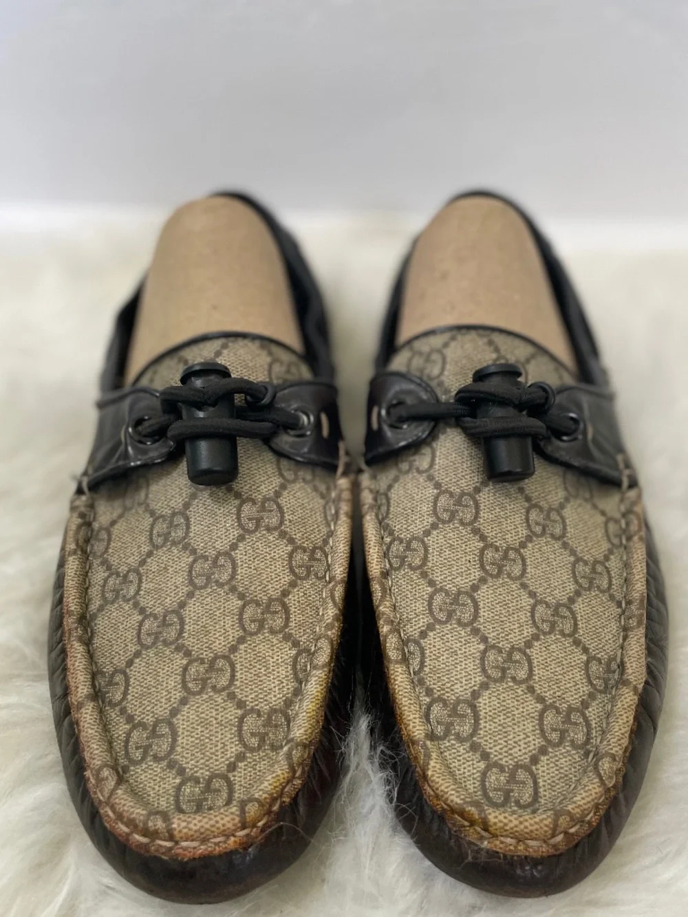 Gucci Monogram Authentic Canvas Loafers, Size 8.5